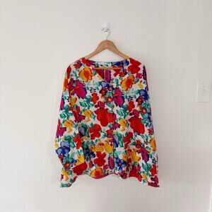 Vintage Victoria's Secret Women's 100% Silk Floral Button Down Top Size Large